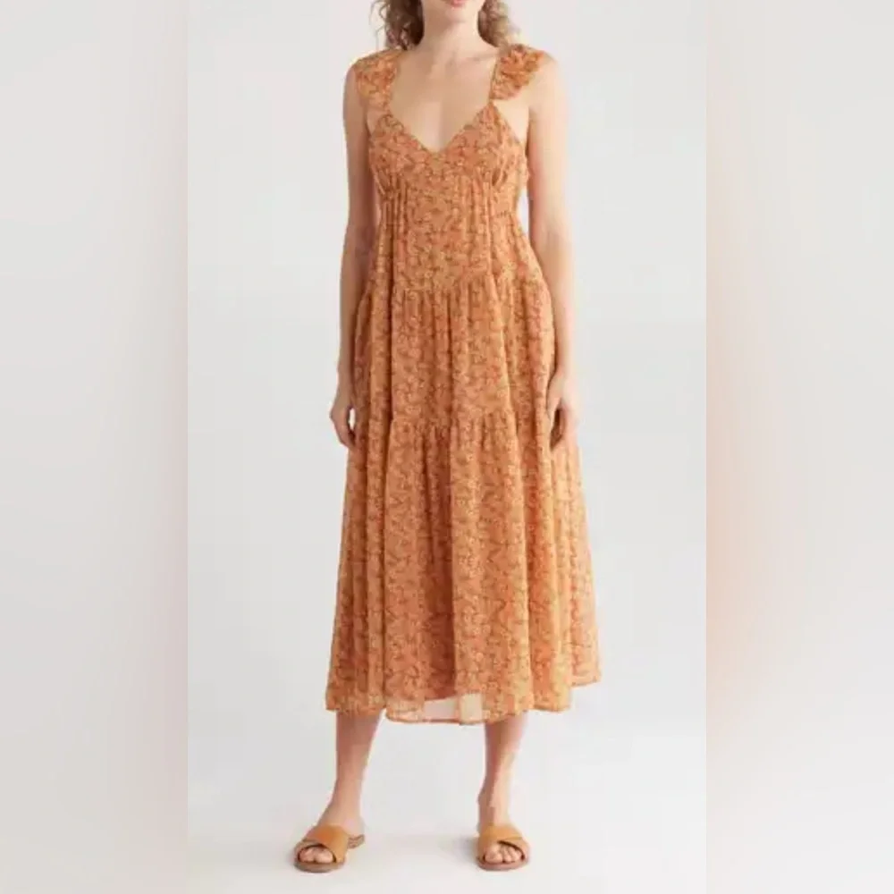 Madewell Georgette Ruffle-Sleeve Midi Long Floral Sundress Daisy Meadow Size 8
